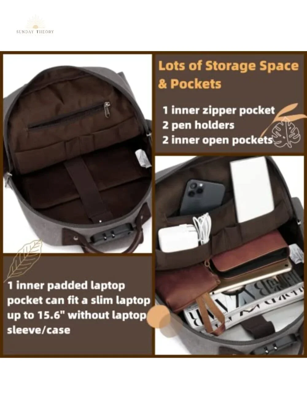 Canvas Messenger Bag with USB Charging and Anti-Theft Lock